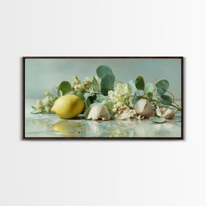 Lemon and Botanical Still Life Canvas Print, Bathroom Art, Neutral Decor, Bathroom Decor, Fine Art, Spa, Wall Art, Home Decor, BAT-2x1-26
