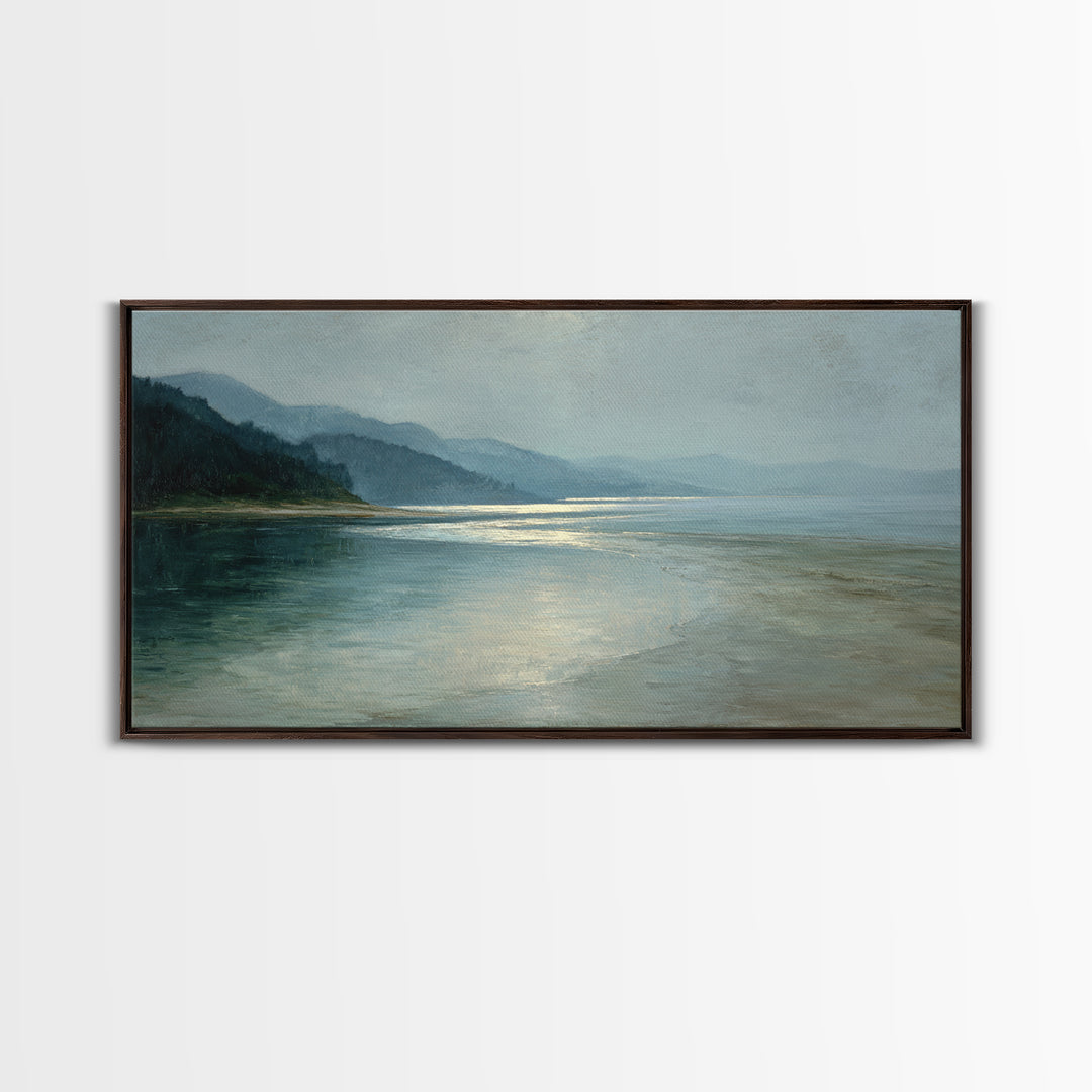 Misty Lake Scene Framed Canvas Print, Bathroom Art, Room Decor, Bathroom Decor, Spa, Custom Pet Portrait, Bathroom Wall Art, BAT-2x1-29