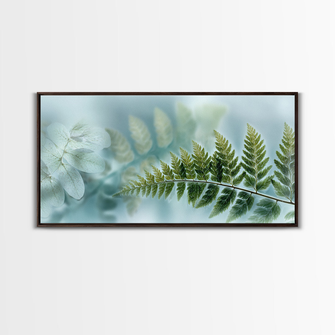 Green Fern Frond Closeup Framed Canvas Print, Bathroom Art, Modern Decor, Bathroom Decor, Fine Art, Spa, Home Decor, Poster, BAT-2x1-30