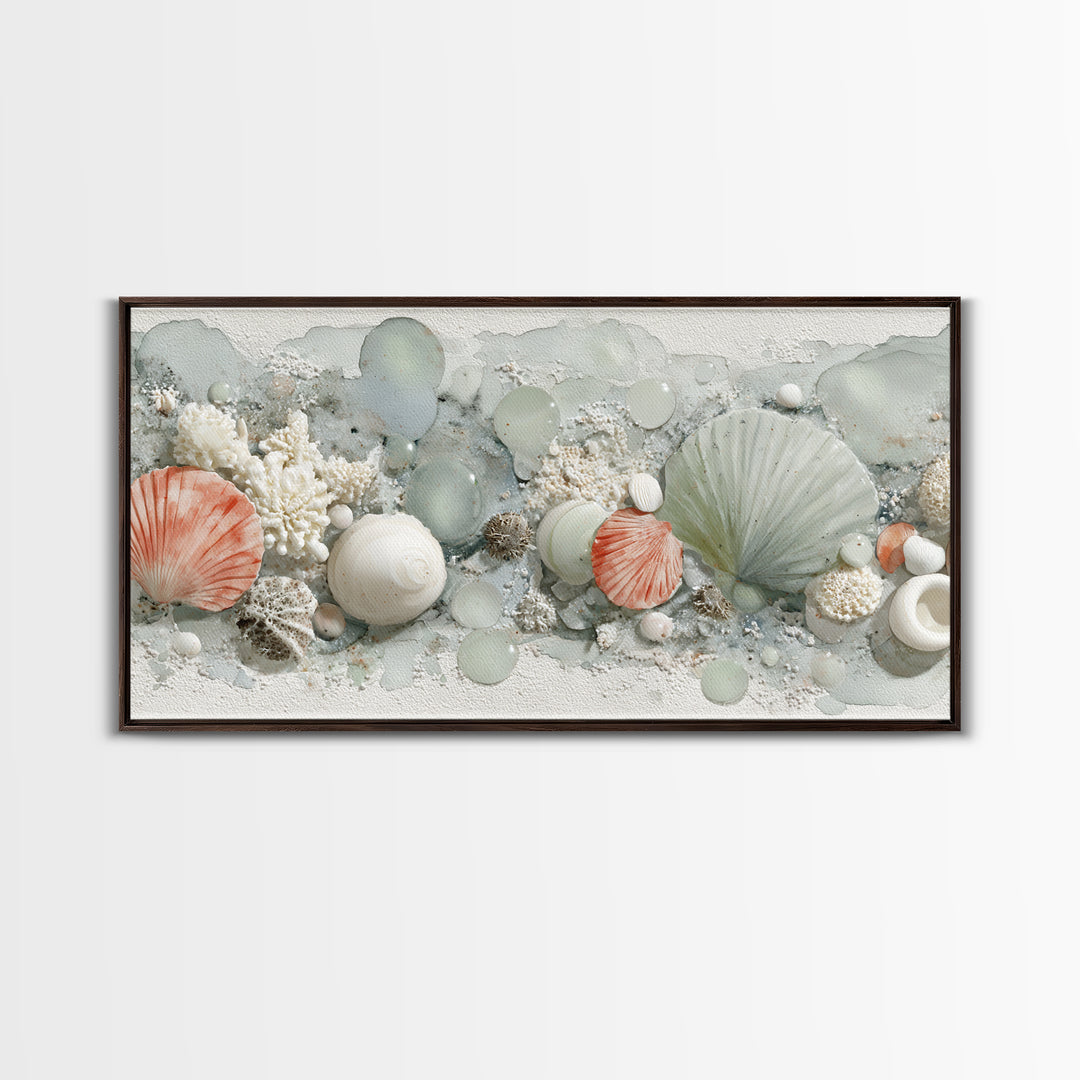Coral and Shell Arrangement Canvas Print, Bathroom Art, Printable Wall Art, Bathroom Decor, Fine Art, Spa, Bathroom Wall Decor, BAT-2x1-31