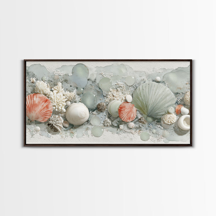 Coral and Shell Arrangement Canvas Print, Bathroom Art, Printable Wall Art, Bathroom Decor, Fine Art, Spa, Bathroom Wall Decor, BAT-2x1-31