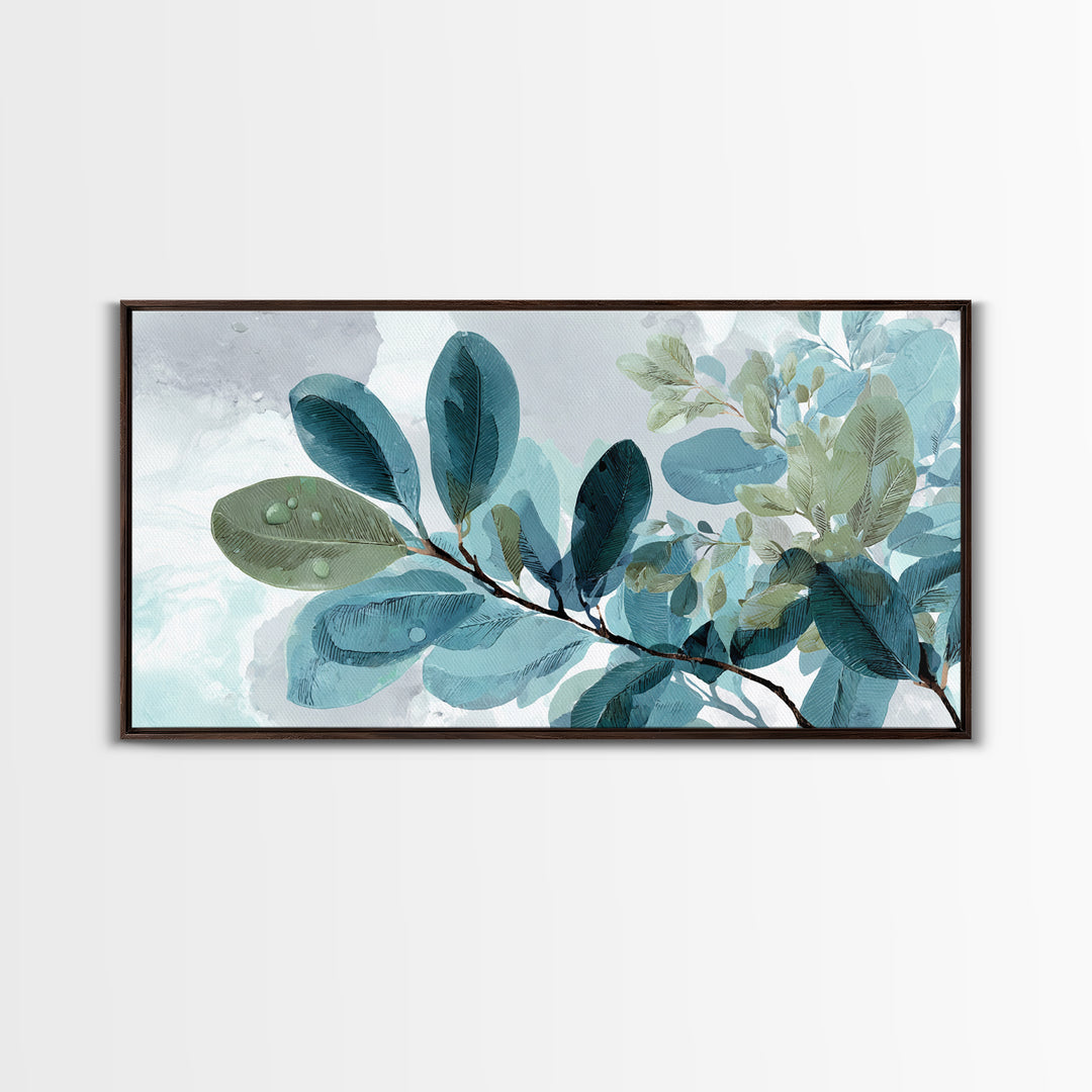Tropical Leaf Silhouette Framed Canvas Print, Bathroom Art, Fine Art Print, Bathroom Decor, Watercolor Art, Spa, Poster, BAT-2x1-34