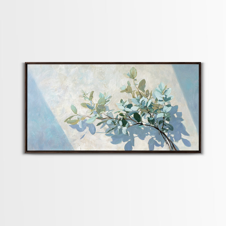 Sunlit Window Plant Shadow on Plaster Framed Canvas Print, Bathroom Art, Bathroom Print, Bathroom Decor, Watercolor Art, Spa, BAT-2x1-38