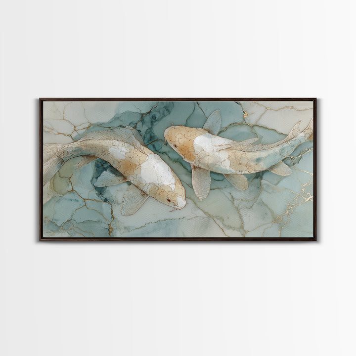 Minimal Koi Fish Swimming Through Clear Water Canvas Print, Bathroom Art, Boho Decor, Bathroom Decor, Fine Art, Spa, Printable, BAT-2x1-4