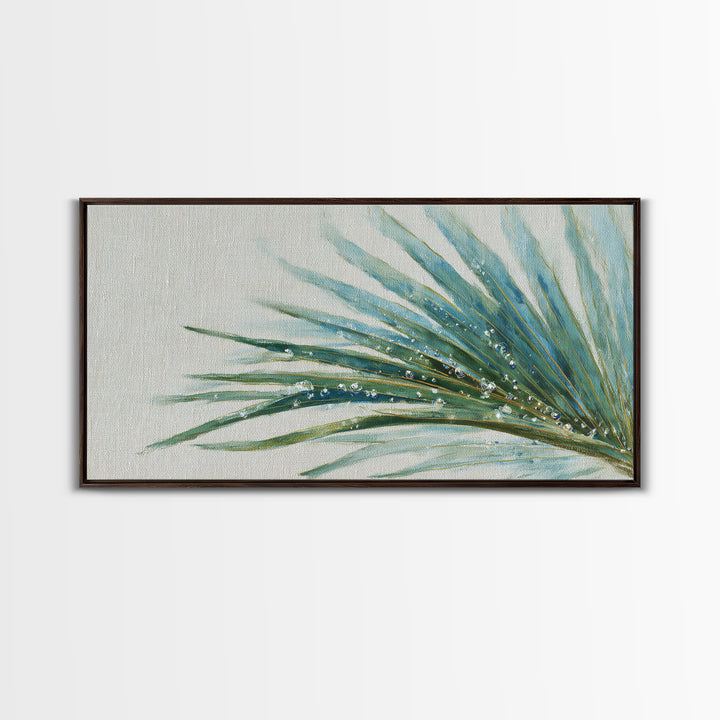 Simple Palm Frond on Off White Linen Framed Canvas Print, Bathroom Art, Poster, Bathroom Decor, Fine Art, Spa, Digital Print, BAT-2x1-43
