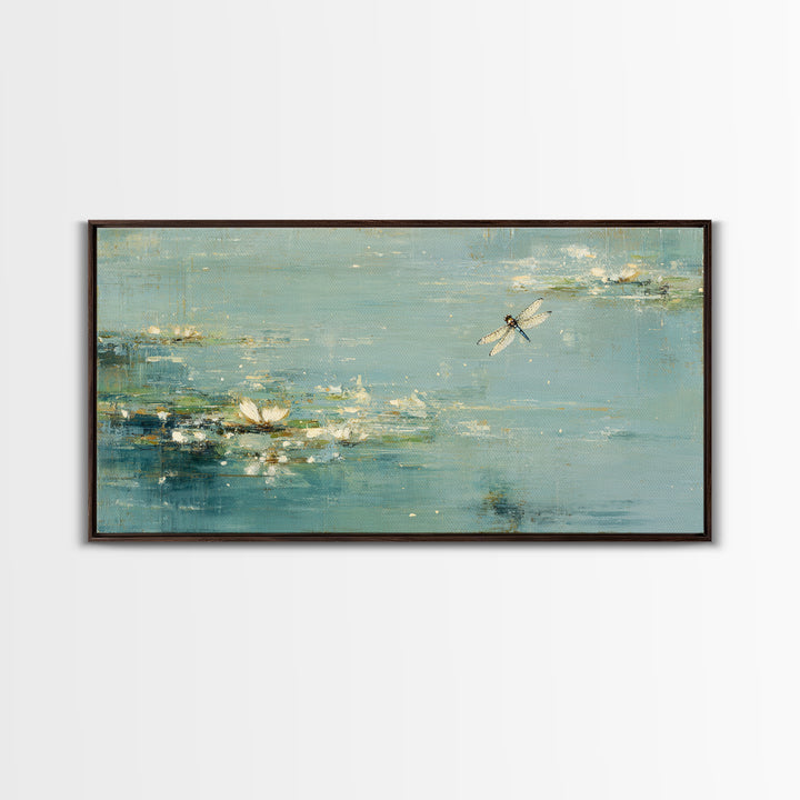 Delicate Dragonfly Above a Pond Surface Canvas Print, Bathroom Art, Room Decor, Bathroom Decor, Spa, Custom Pet Portrait, BAT-2x1-44