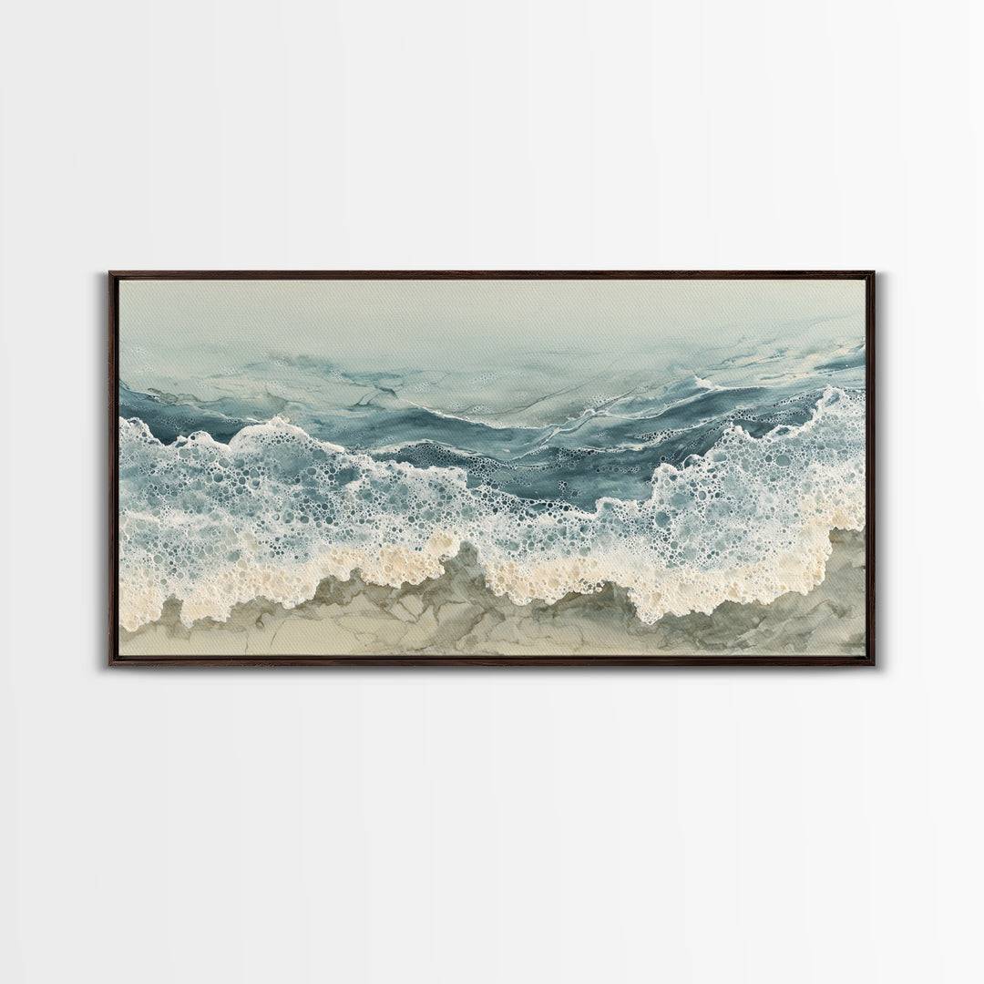 Calming Blue Ocean Wave Study Framed Canvas Print, Bathroom Art, Contemporary Art, Bathroom Decor, Oil Painting, Spa, BAT-2x1-45