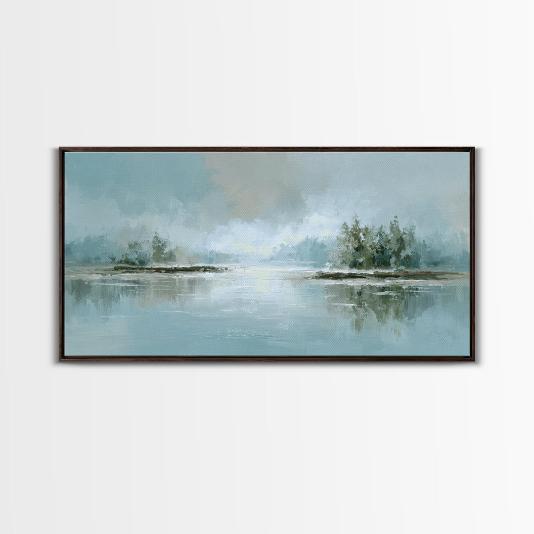 Misty Lake Scene Framed Canvas Print, Bathroom Art, Room Decor, Bathroom Decor, Spa, Custom Pet Portrait, Bathroom Wall Art, BAT-2x1-5