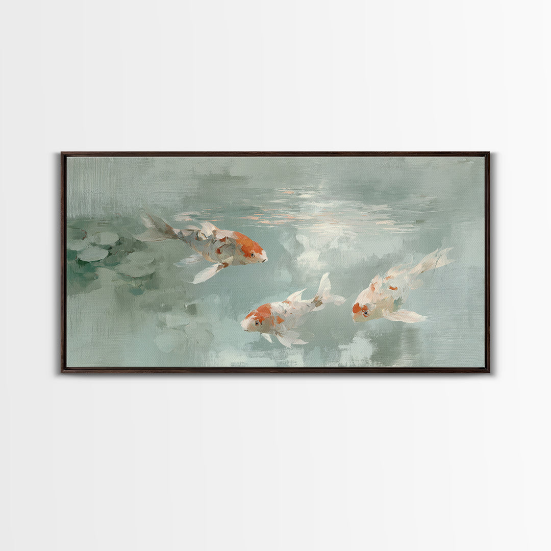 Minimal Koi Fish Swimming Through Clear Water Canvas Print, Bathroom Art, Digital Art, Bathroom Decor, Fine Art, Spa, BAT-2x1-52