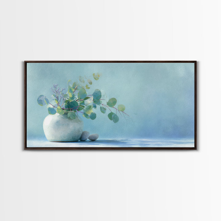 Lavender Sprigs in a Ceramic Vase Framed Canvas Print, Bathroom Art, Printable, Bathroom Decor, Fine Art, Spa, Bathroom Prints, BAT-2x1-56