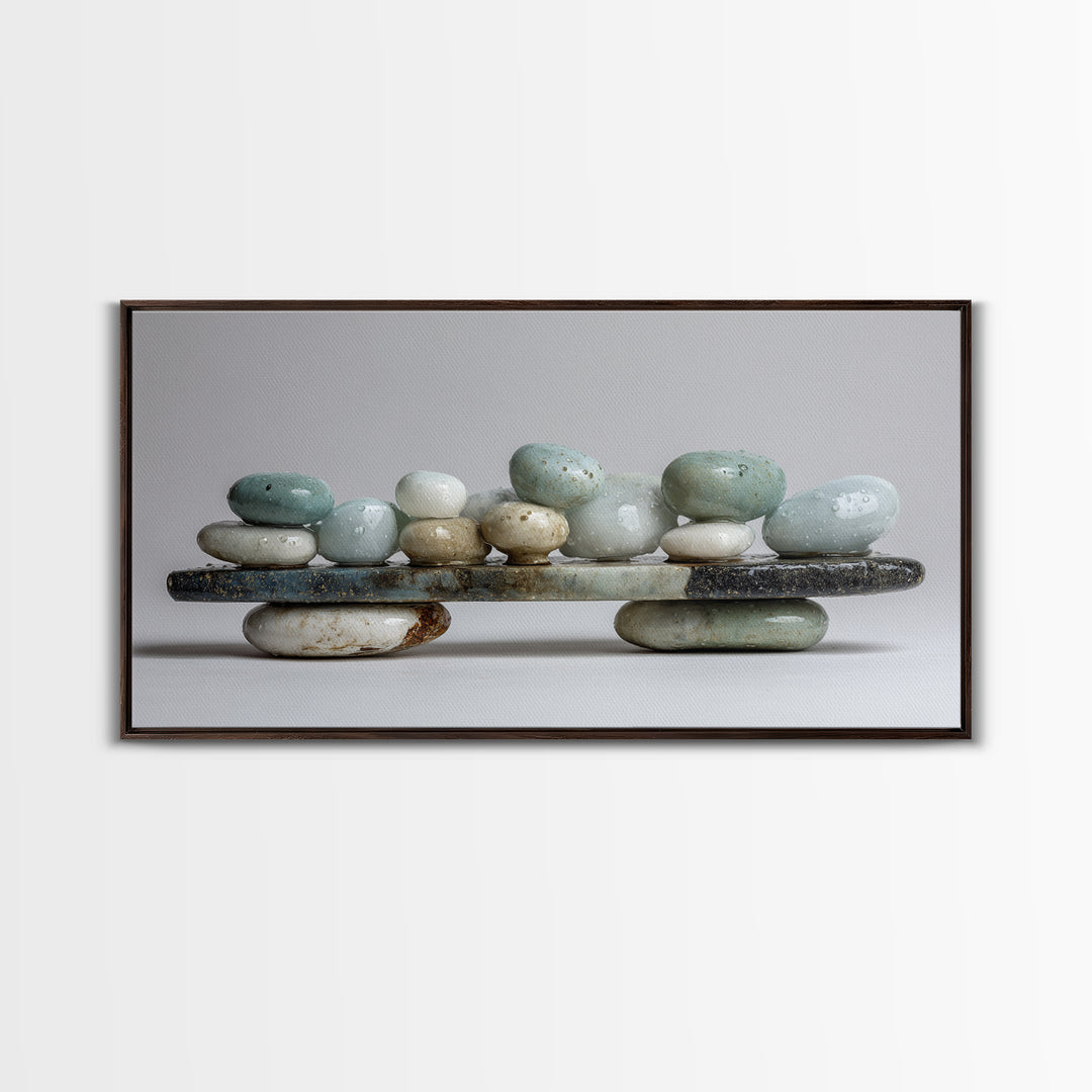 Monochrome Pebble Stack Canvas Print, Bathroom Art, Textured Painting, Bathroom Decor, Fine Art, Spa, Bathroom Wall Art, BAT-2x1-57
