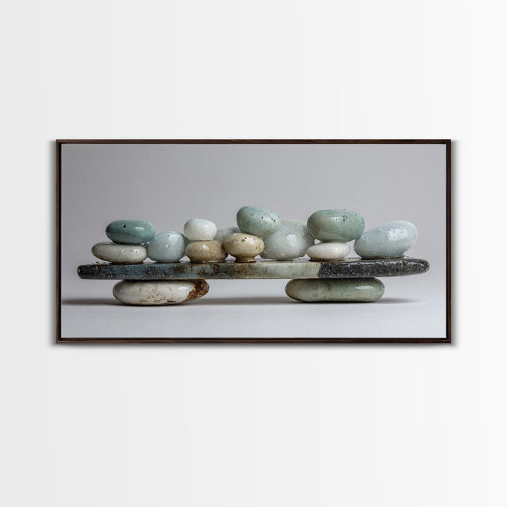 Monochrome Pebble Stack Canvas Print, Bathroom Art, Textured Painting, Bathroom Decor, Fine Art, Spa, Bathroom Wall Art, BAT-2x1-57