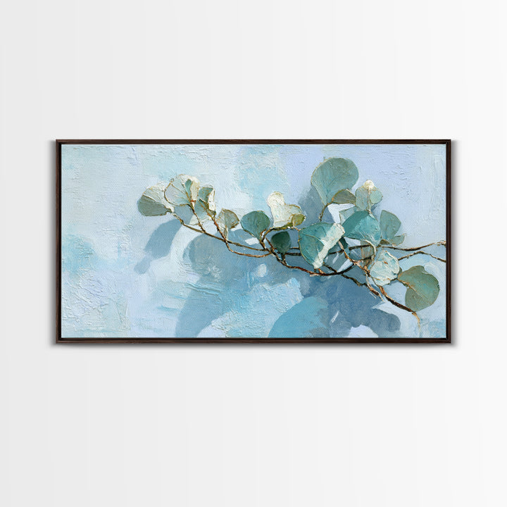 Sunlit Window Plant Shadow on Plaster Canvas Print, Bathroom Art, Statement Artwork, Bathroom Decor, Oil Painting, Spa, BAT-2x1-62