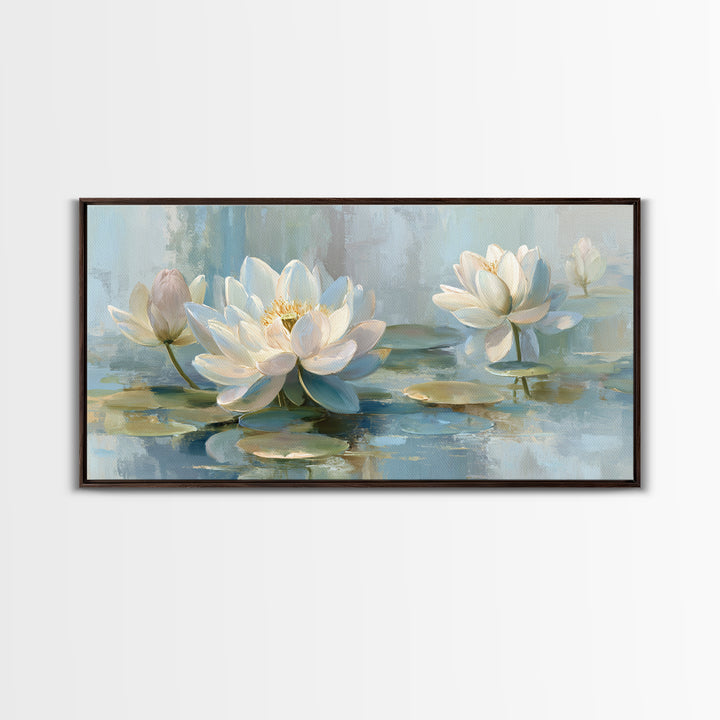 Lotus Flower Floating on Calm Water Canvas Print, Bathroom Art, Digital Wall Art, Bathroom Decor, Oil Painting, Spa, BAT-2x1-64