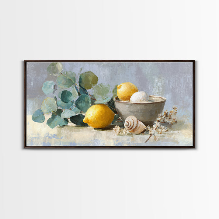 Lemon and Botanical Still Life Canvas Print, Bathroom Art, Bathroom Decor, Watercolor Art, Spa, Framed Wall Art, BAT-2x1-74