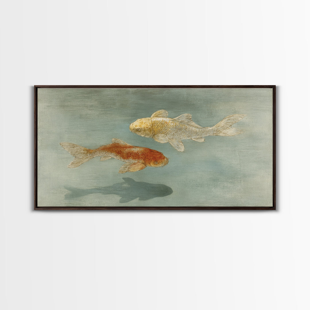 Minimal Koi Fish Swimming Through Clear Water Canvas Print, Bathroom Art, Digital Print, Bathroom Decor, Fine Art, Spa, BAT-2x1-76