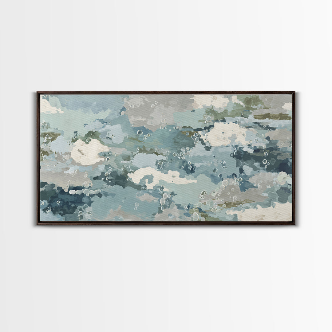 Soft Cloud and Rain Composition Framed Canvas Print, Bathroom Art, Unique Wall Art, Bathroom Decor, Spa, Gallery Decor, BAT-2x1-87