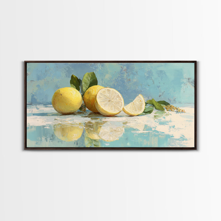 Lemon and Botanical Still Life Canvas Print, Bathroom Art, Bathroom Decor, Watercolor Art, Spa, Framed Wall Art, BAT-2x1-98
