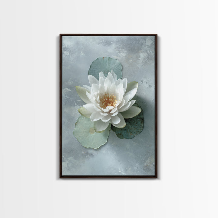 Lotus Flower Floating on Calm Water Framed Canvas Print, Bathroom Art, Trendy Wall Art, Bathroom Decor, Watercolor Art, Spa, BAT-2x3-100