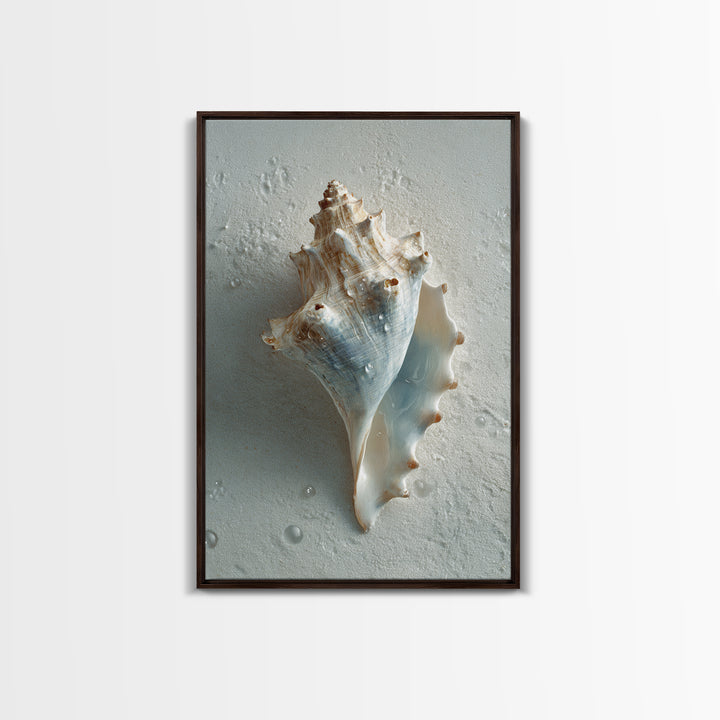 Minimal Seashell Still Life on Pale Sand Canvas Print, Bathroom Art, Modern Wall Art, Bathroom Decor, Abstract Art, Spa, BAT-2x3-11