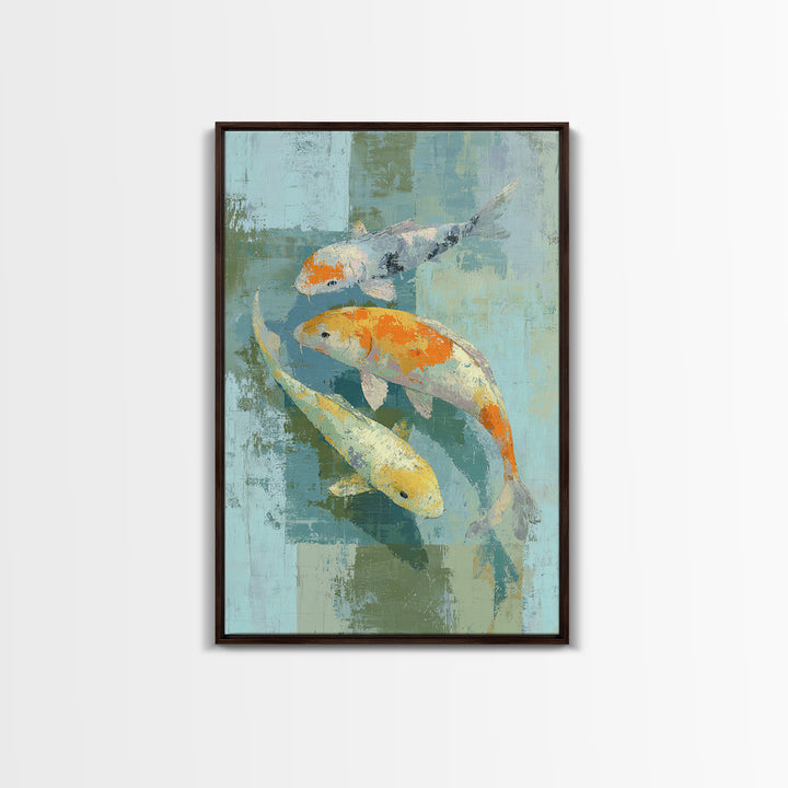 Minimal Koi Fish Swimming Through Clear Water Canvas Print, Bathroom Art, Canvas Wall Art, Bathroom Decor, Fine Art, Spa, BAT-2x3-16