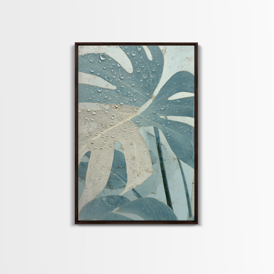 Tropical Leaf Silhouette Framed Canvas Print, Bathroom Art, Statement Artwork, Bathroom Decor, Fine Art, Spa, Digital Art, BAT-2x3-22