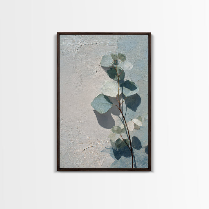 Sunlit Window Plant Shadow on Plaster Framed Canvas Print, Bathroom Art, Gallery Decor, Bathroom Decor, Abstract Art, Spa, BAT-2x3-26