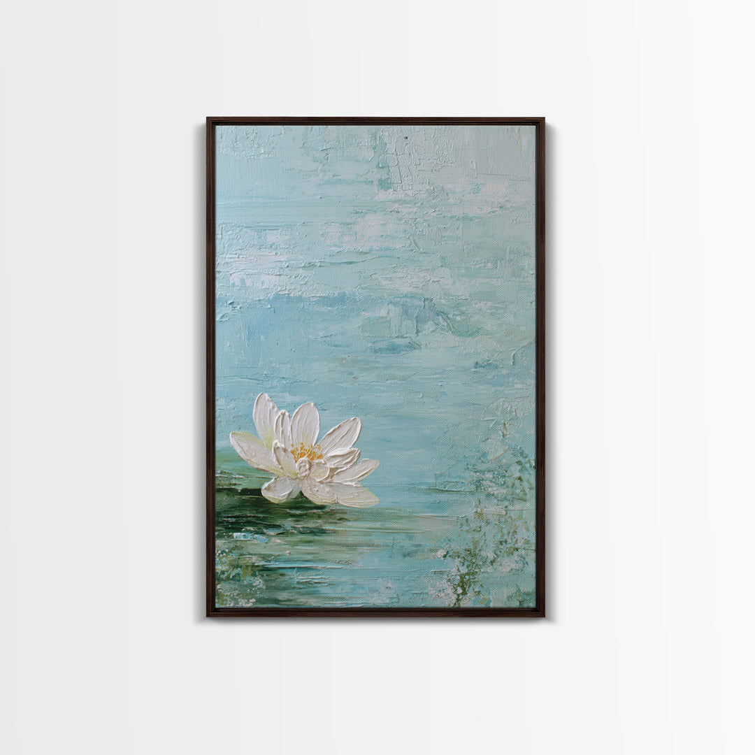 Lotus Flower Floating on Calm Water Framed Canvas Print, Bathroom Art, Printable Wall Art, Bathroom Decor, Oil Painting, Spa, BAT-2x3-28