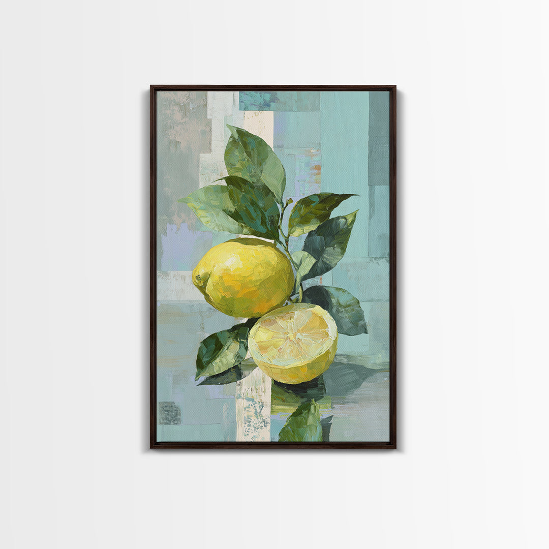 Lemon and Botanical Still Life Framed Canvas Print, Bathroom Art, Art Print, Bathroom Decor, Fine Art, Spa, Custom Pet Portrait, BAT-2x3-38