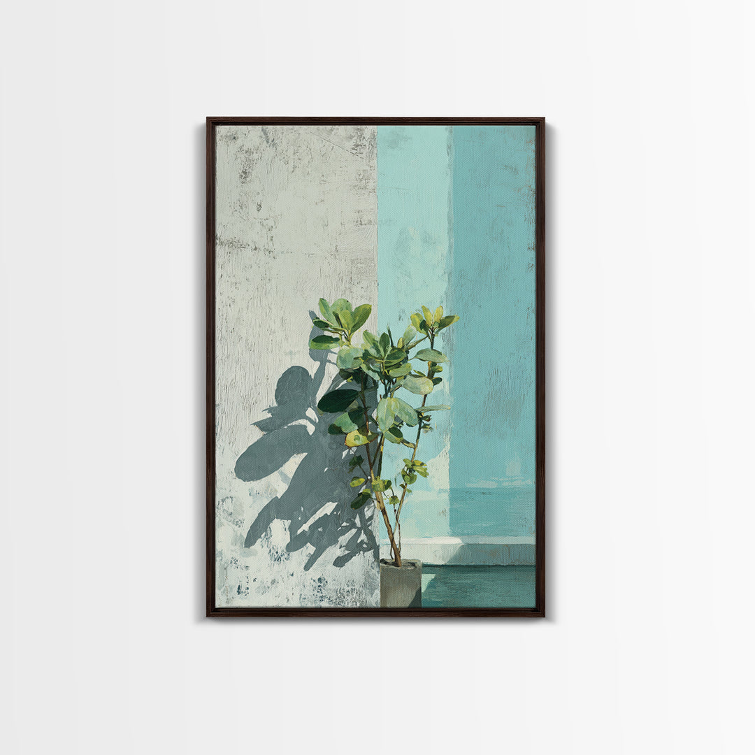 Sunlit Window Plant Shadow on Plaster Canvas Print, Bathroom Art, Boho Decor, Bathroom Decor, Fine Art, Spa, Printable, BAT-2x3-50