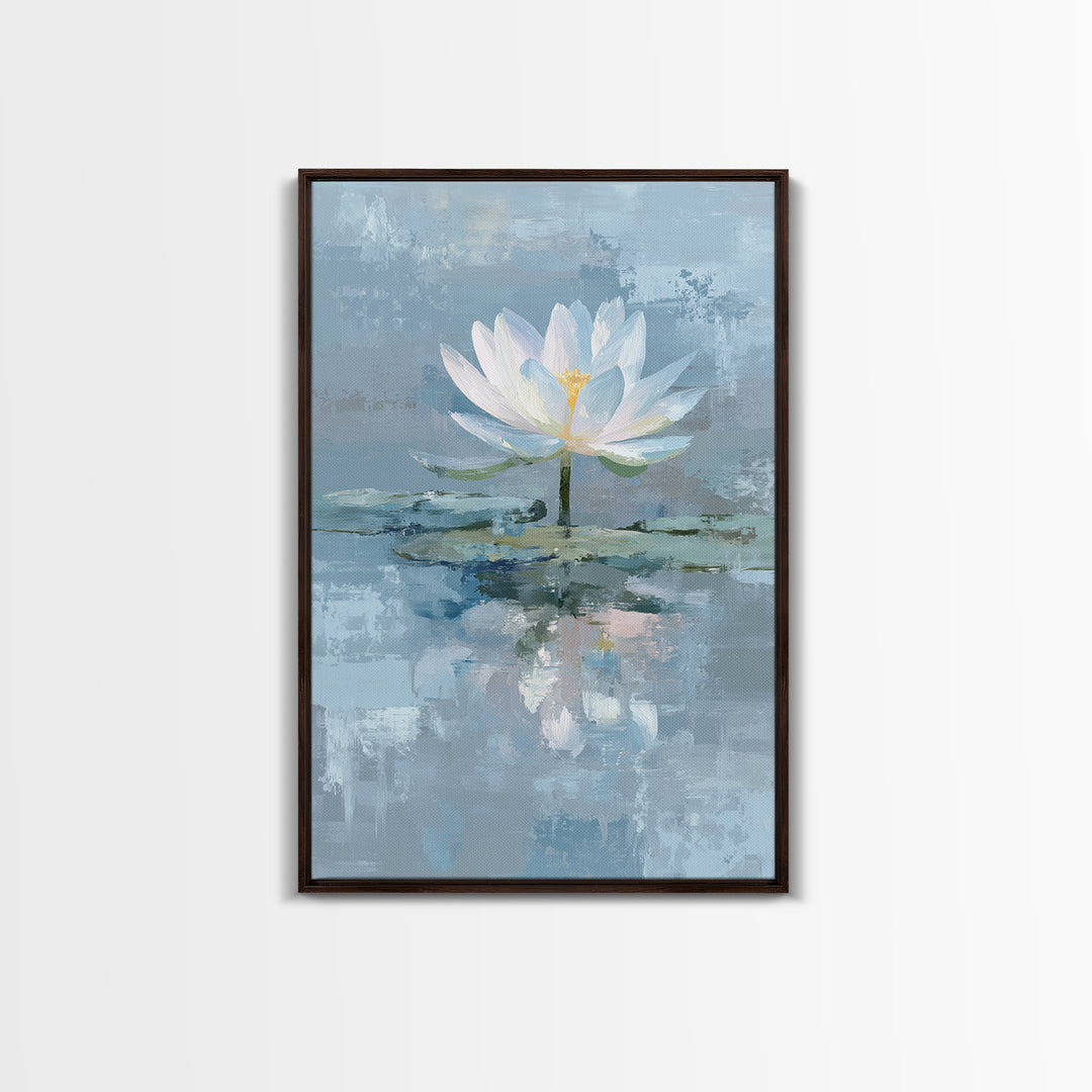 Lotus Flower Floating on Calm Water Framed Canvas Print, Bathroom Art, Halloween Art, Bathroom Decor, Fine Art, Spa, BAT-2x3-52