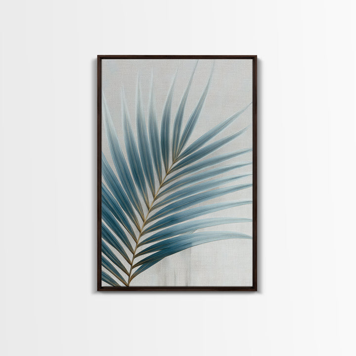 Simple Palm Frond on Off White Linen Framed Canvas Print, Bathroom Art, Bathroom Print, Bathroom Decor, Fine Art, Spa, BAT-2x3-55