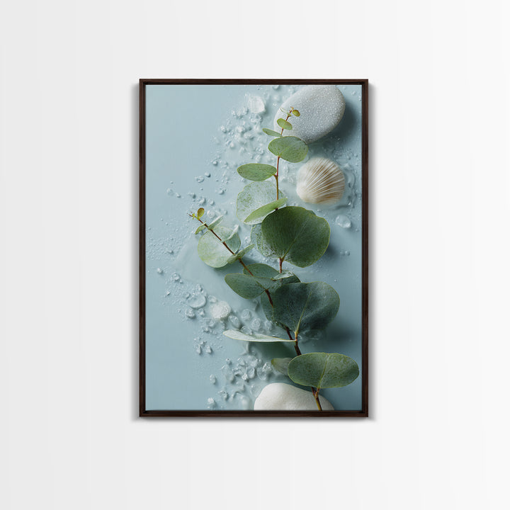 Spa Eucalyptus Branch Canvas Print, Bathroom Art, Contemporary Art, Bathroom Decor, Spa, Framed Wall Art, Dog Portrait, BAT-2x3-58