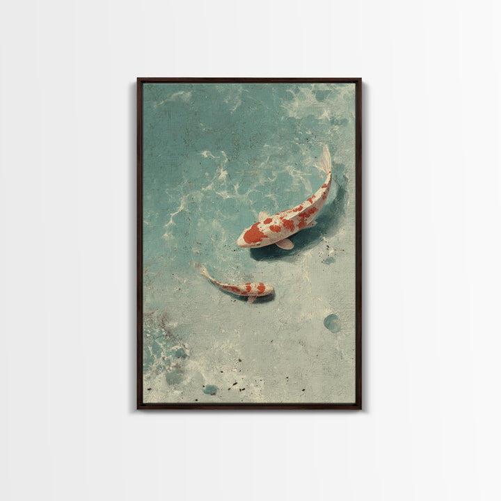 Minimal Koi Fish Swimming Through Clear Water Framed Canvas Print, Bathroom Art, Gallery Decor, Bathroom Decor, Fine Art, Spa, BAT-2x3-64