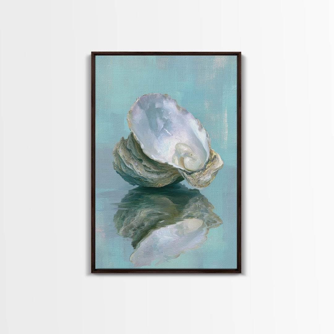 Oyster Shell Study Framed Canvas Print, Bathroom Art, Minimalist Decor, Bathroom Decor, Spa, Wall Hanging, Framed Wall Art, BAT-2x3-78