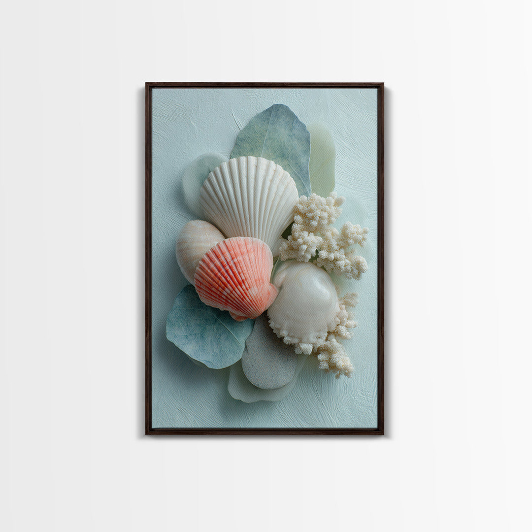 Coral and Shell Arrangement Canvas Print, Bathroom Art, Printable Wall Art, Bathroom Decor, Fine Art, Spa, Bathroom Wall Decor, BAT-2x3-91