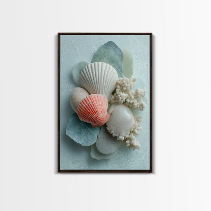 Coral and Shell Arrangement Canvas Print, Bathroom Art, Printable Wall Art, Bathroom Decor, Fine Art, Spa, Bathroom Wall Decor, BAT-2x3-91