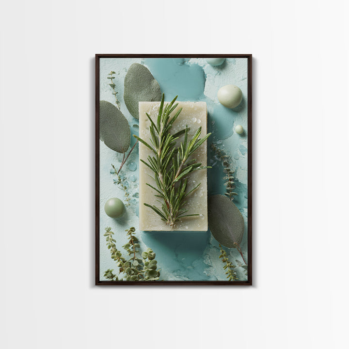 Botanical Bath Herb Arrangement Framed Canvas Print, Bathroom Art, Printable, Bathroom Decor, Watercolor Art, Spa, BAT-2x3-97