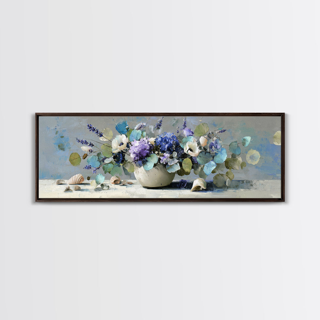 Lavender Sprigs in a Ceramic Vase Canvas Print, Bathroom Art, Minimalist Wall Art, Bathroom Decor, Abstract Art, Spa, BAT-3x1-100