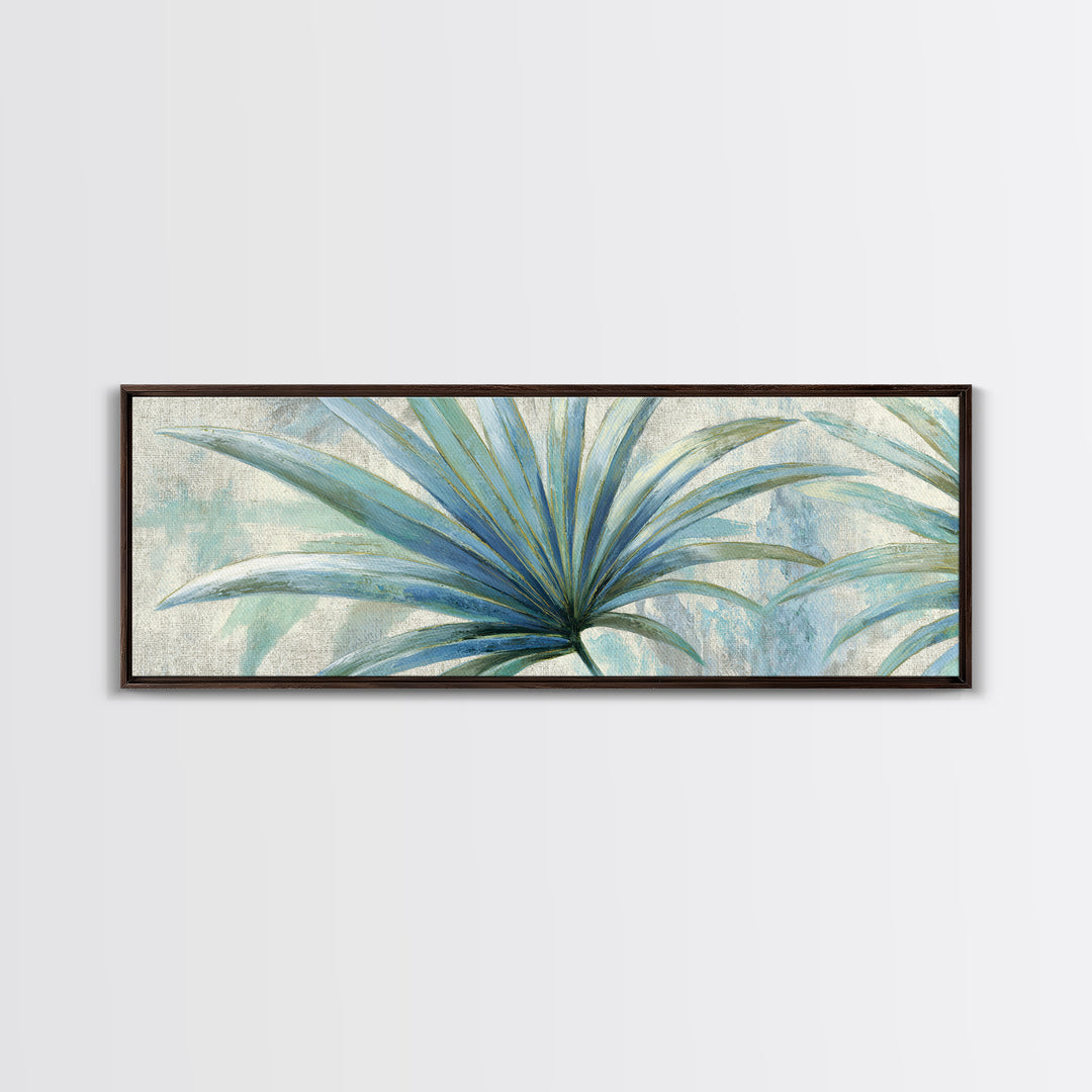 Simple Palm Frond on Off White Linen Framed Canvas Print, Bathroom Art, Minimalist Wall Art, Bathroom Decor, Fine Art, Spa, BAT-3x1-15