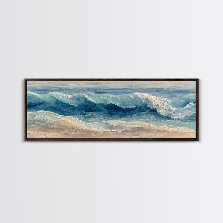 Calming Blue Ocean Wave Study Framed Canvas Print, Bathroom Art, Wall Hanging, Bathroom Decor, Fine Art, Spa, Modern Art, BAT-3x1-17