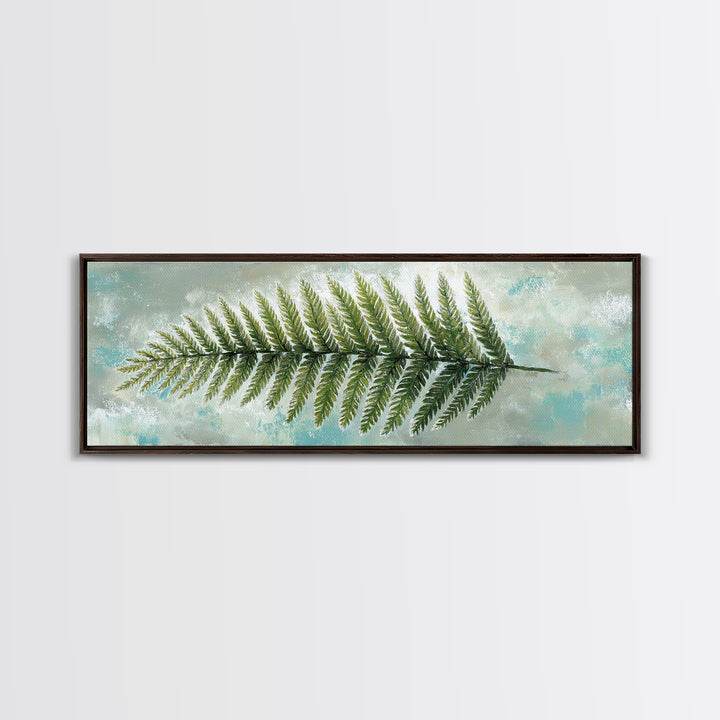 Green Fern Frond Closeup Framed Canvas Print, Bathroom Art, Wall Art, Bathroom Decor, Spa, Dog Portrait, Canvas Wall Art, BAT-3x1-2