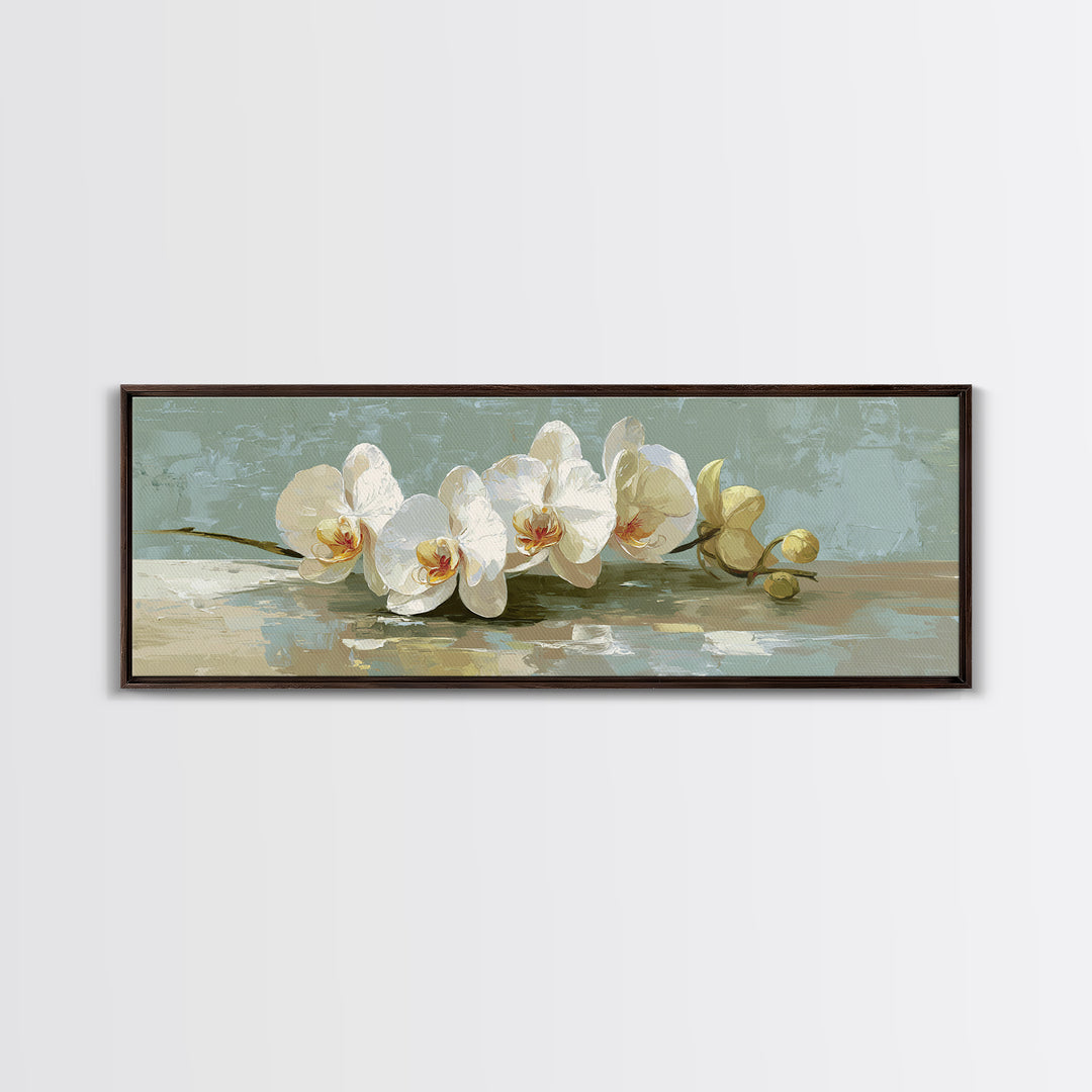 White Orchid on Warm Stone Background Canvas Print, Bathroom Art, Minimalist Wall Art, Bathroom Decor, Fine Art, Spa, BAT-3x1-20