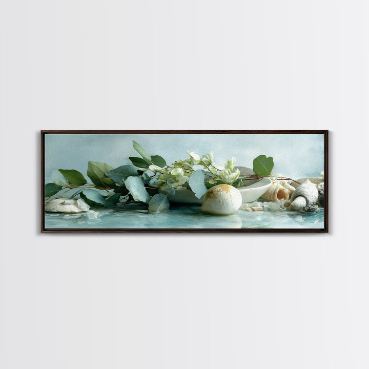 Lemon and Botanical Still Life Canvas Print, Bathroom Art, Neutral Decor, Bathroom Decor, Fine Art, Spa, Wall Art, Home Decor, BAT-3x1-22