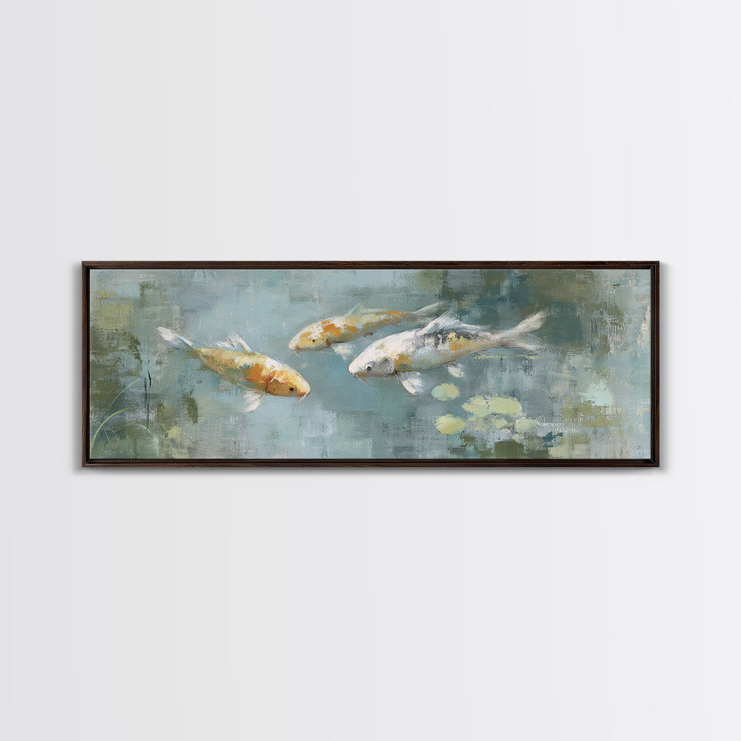 Minimal Koi Fish Swimming Through Clear Water Canvas Print, Bathroom Art, Bathroom Wallpaper, Bathroom Decor, Fine Art, Spa, BAT-3x1-24