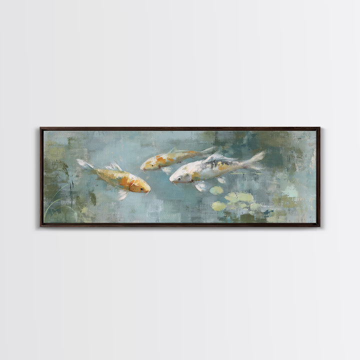 Minimal Koi Fish Swimming Through Clear Water Canvas Print, Bathroom Art, Bathroom Wallpaper, Bathroom Decor, Fine Art, Spa, BAT-3x1-24