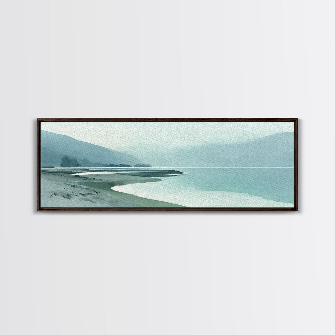 Misty Lake Scene Canvas Print, Bathroom Art, Dog Portrait, Bathroom Decor, Spa, Minimalist Wall Art, Bathroom Wallpaper, BAT-3x1-25