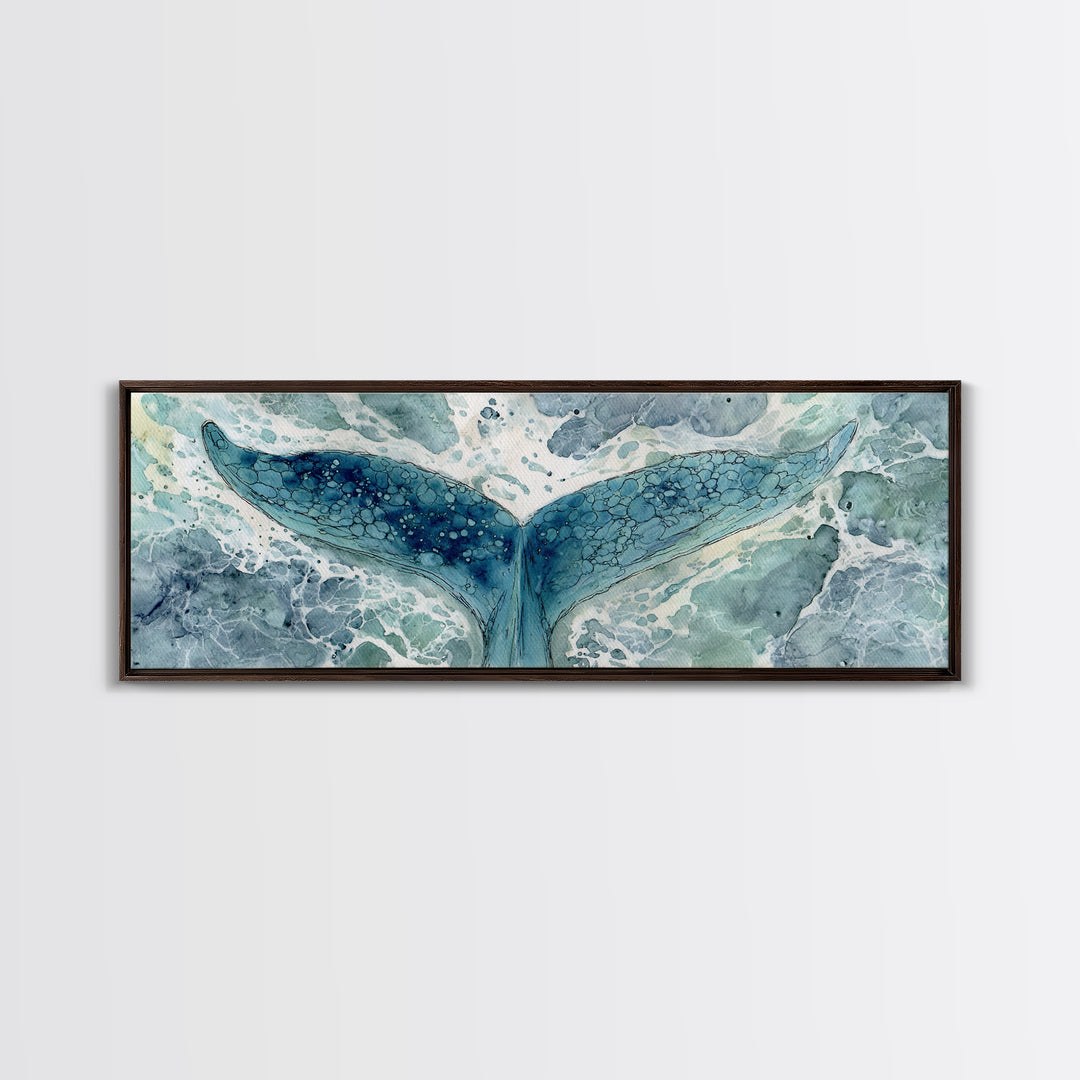 Watercolor Whale Tail Canvas Print, Bathroom Art, Fine Art Print, Bathroom Decor, Fine Art, Spa, Poster, Digital Art, BAT-3x1-31