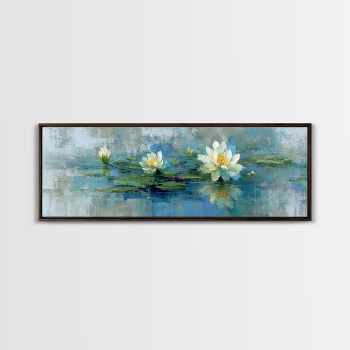 Lotus Flower Floating on Calm Water Canvas Print, Bathroom Art, Trendy Wall Art, Bathroom Decor, Fine Art, Spa, BAT-3x1-36