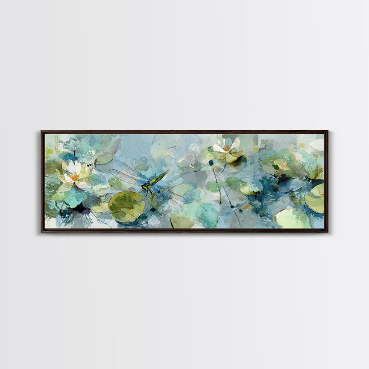 Delicate Dragonfly Above a Pond Surface Canvas Print, Bathroom Art, Bathroom Print, Bathroom Decor, Fine Art, Spa, BAT-3x1-40